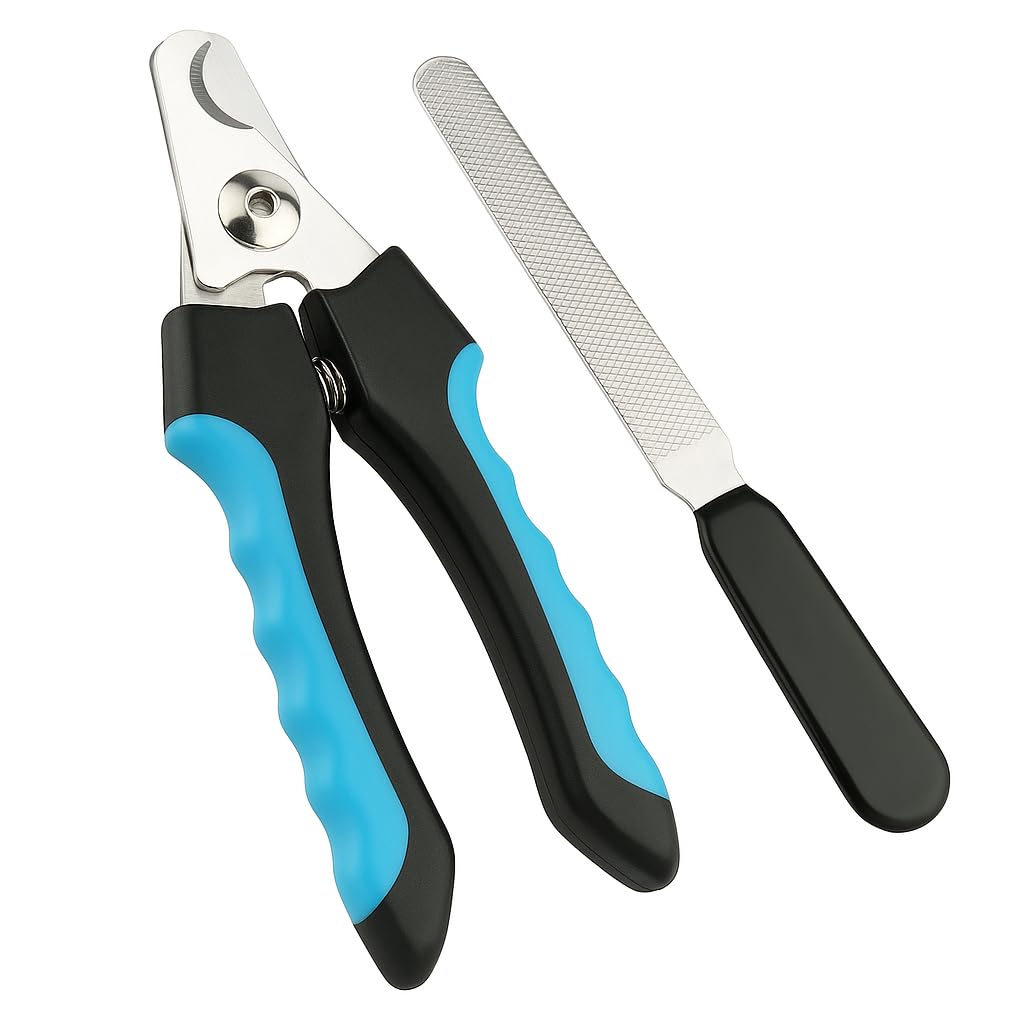 Pet Nail Clippers & File – Ergonomic Grip (Blue/Black)