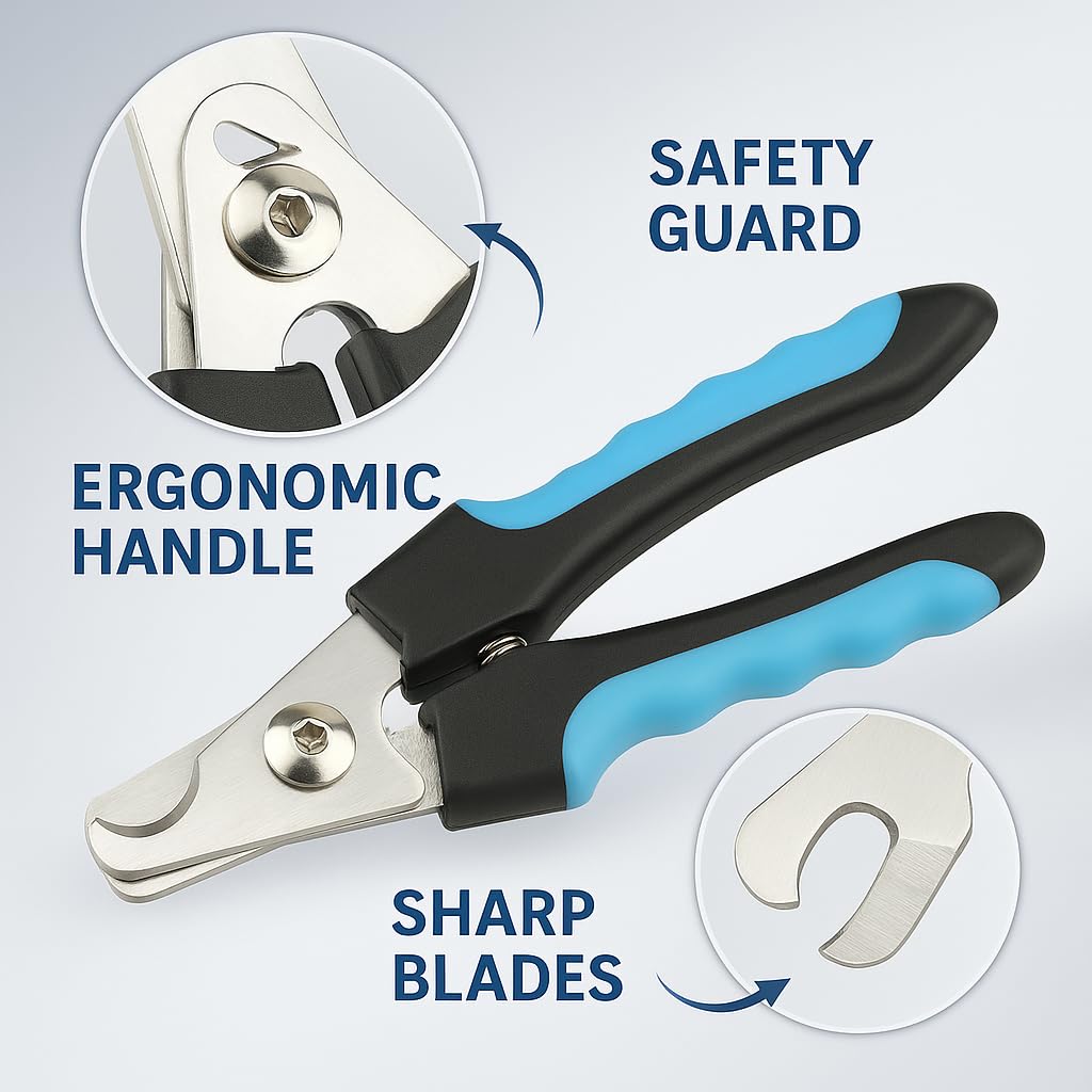 Pet Nail Clippers & File – Ergonomic Grip (Blue/Black)
