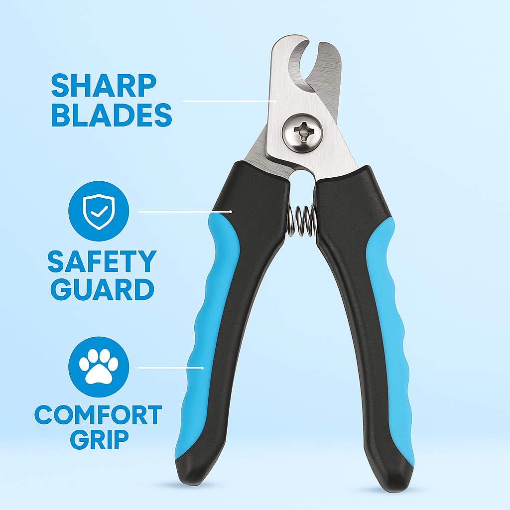 Pet Nail Clippers & File – Ergonomic Grip (Blue/Black)