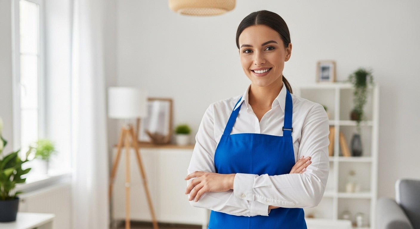 Smiling woman in apron at home — symbolizing Nazarn’s commitment to quality, trust, and thoughtfully curated products