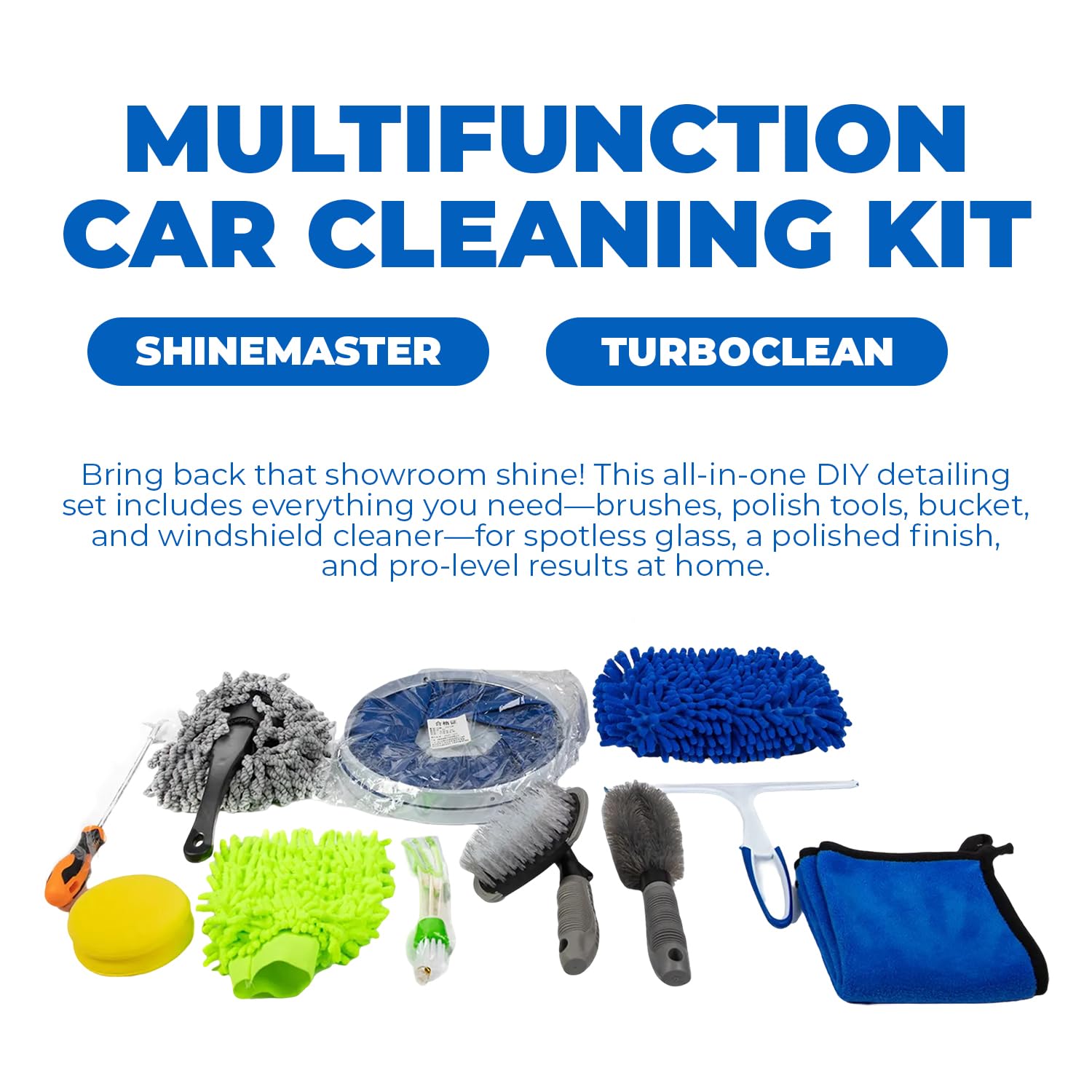 Car Cleaning Kit – Bucket, Brush & Glass Cleaner